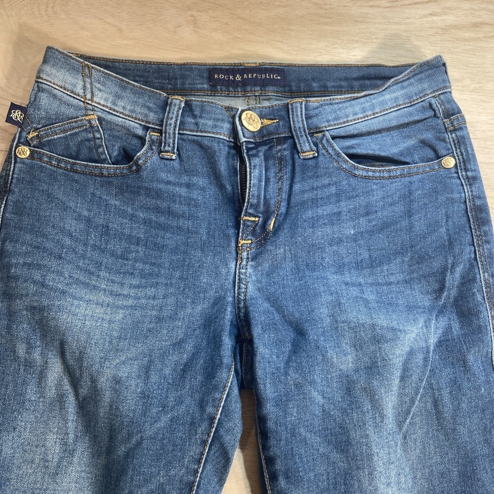 Womens Rock & Republic Jeans Size 6 Stretch‎ Straight Leg Medium Wash